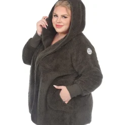 Plush Hooded Cardigan with Pockets - Plus