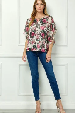 Poncho Tank Cutout Trim Mix Media Blouse in Cream