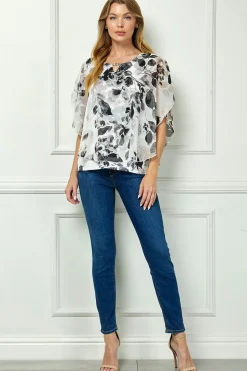 Poncho Tank Cutout Trim Mix Media Blouse in Cream