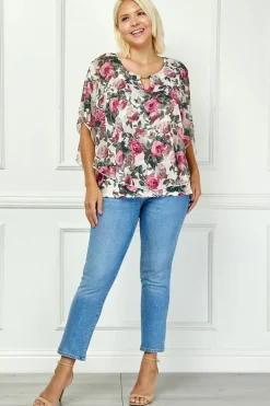 Poncho Tank Cutout Trim Mix Media Blouse in Cream