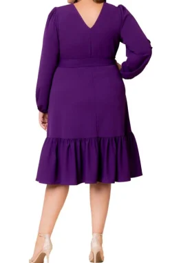 Portia Solid Long Sleeve Cocktail Dress - Plus