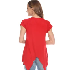Red Beaded Angled Hem Knit Top