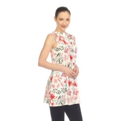 Red Floral Sleeveless Tunic Top