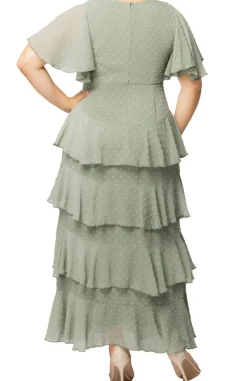 Sage Dot Tour de Flounce Chiffon Gown - Plus