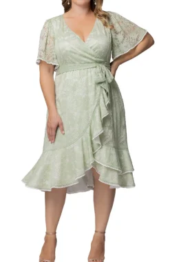 Sage Palermo Lace Faux Wrap Cocktail Dress - Plus