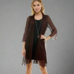 Sara Michelle 3/4 Bell Sleeve 2 Fer Dress And Necklace