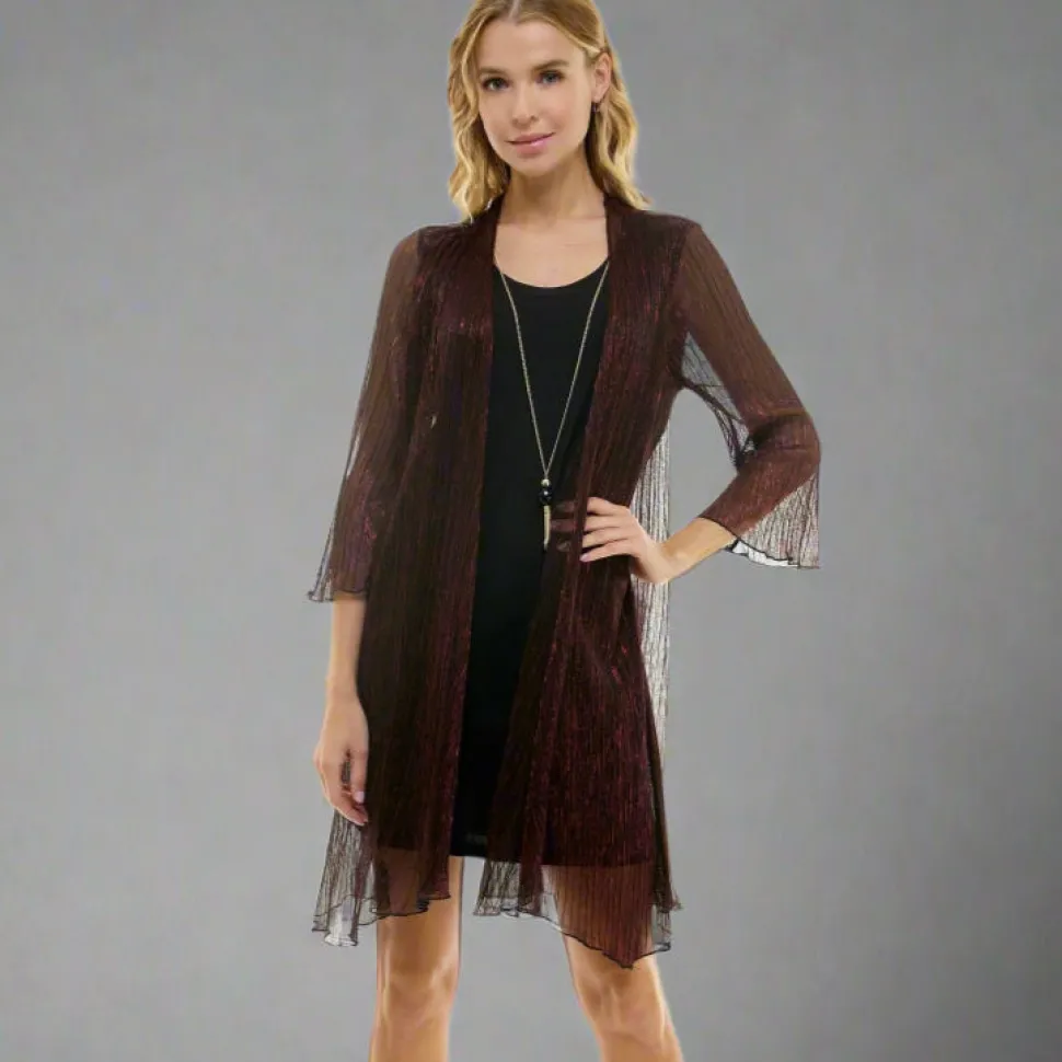 Sara Michelle 3/4 Bell Sleeve 2 Fer Dress And Necklace