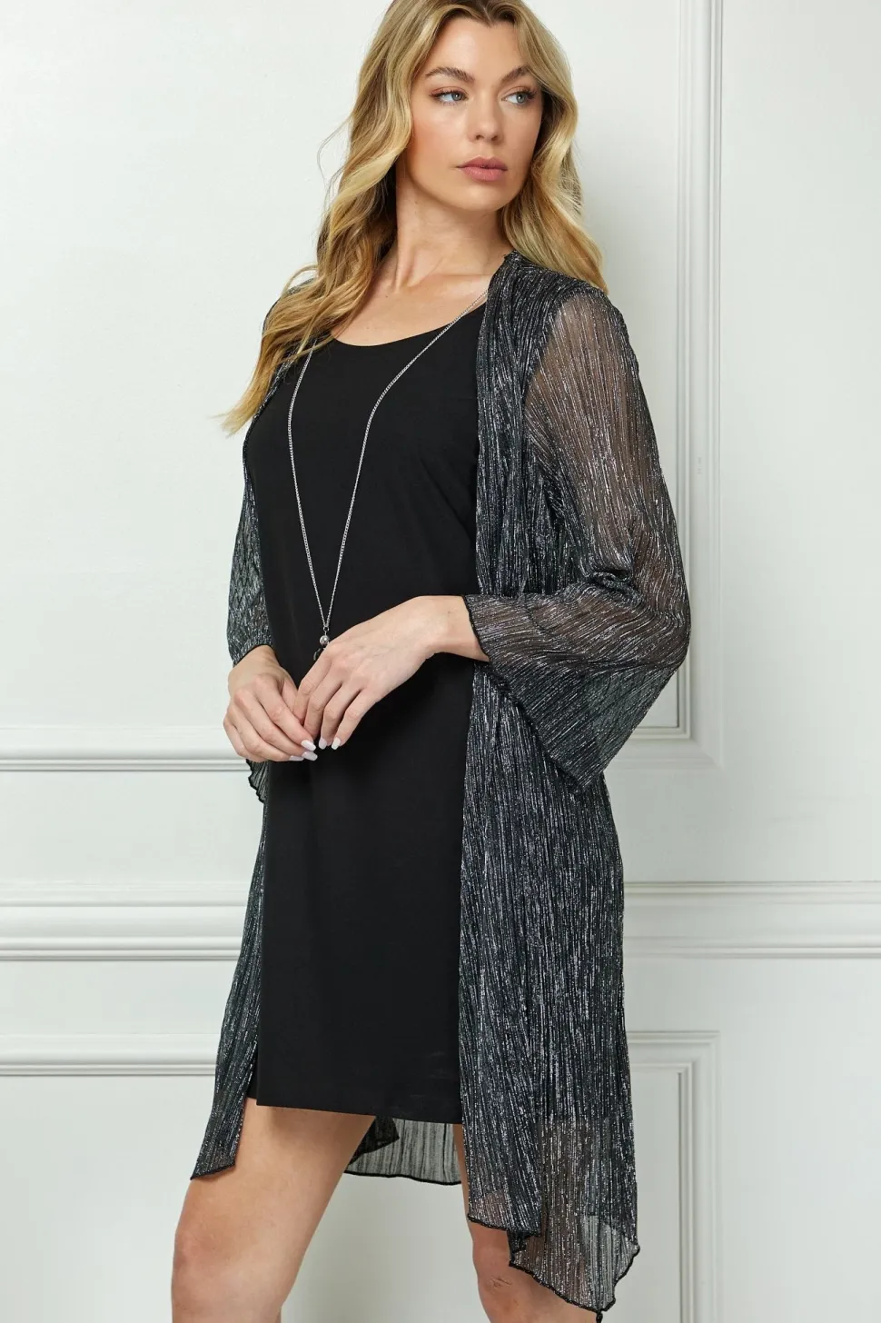 Sara Michelle 3/4 Bell Sleeve 2 Fer Dress And Necklace