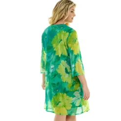 Sara Michelle Green Floral 3/4 2Fer Tank Dress W/ Necklace - Plus