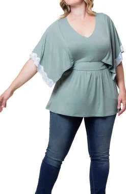 Sarah Lace Trim Top - Plus