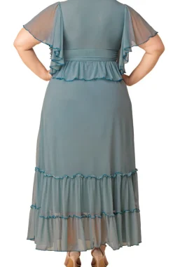 Sea Foam Graceful Tiered Mesh Gown - Plus
