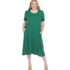 Short Sleeve Pocket Swing Midi Dress - Plus