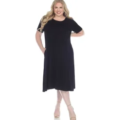 Short Sleeve Pocket Swing Midi Dress - Plus