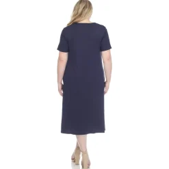 Short Sleeve Pocket Swing Midi Dress - Plus