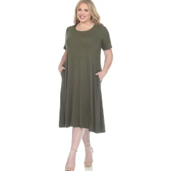 Short Sleeve Pocket Swing Midi Dress - Plus