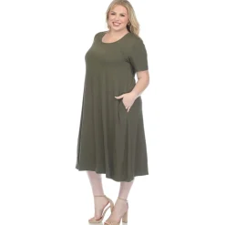 Short Sleeve Pocket Swing Midi Dress - Plus