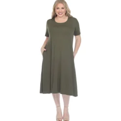Short Sleeve Pocket Swing Midi Dress - Plus
