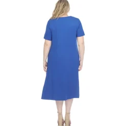 Short Sleeve Pocket Swing Midi Dress - Plus
