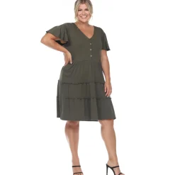 Short Sleeve V-neck Tiered Midi Dress - Plus