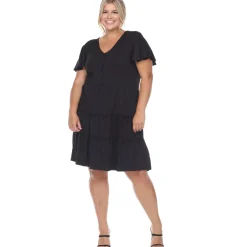 Short Sleeve V-neck Tiered Midi Dress - Plus