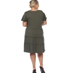Short Sleeve V-neck Tiered Midi Dress - Plus