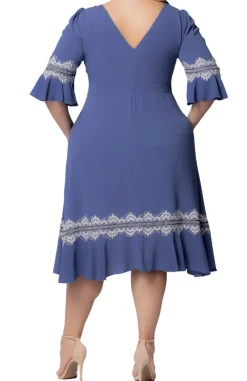 Slate Blue Villa Lace Trim Cocktail Dress - Plus