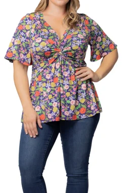 Vibrant Garden Print Abby Twist Front Top - Plus