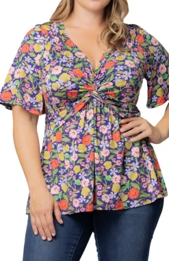 Vibrant Garden Print Abby Twist Front Top - Plus