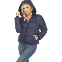 Women's Full Front Zip Hooded Bomber Puffer Jacket
