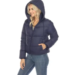Women's Full Front Zip Hooded Bomber Puffer Jacket