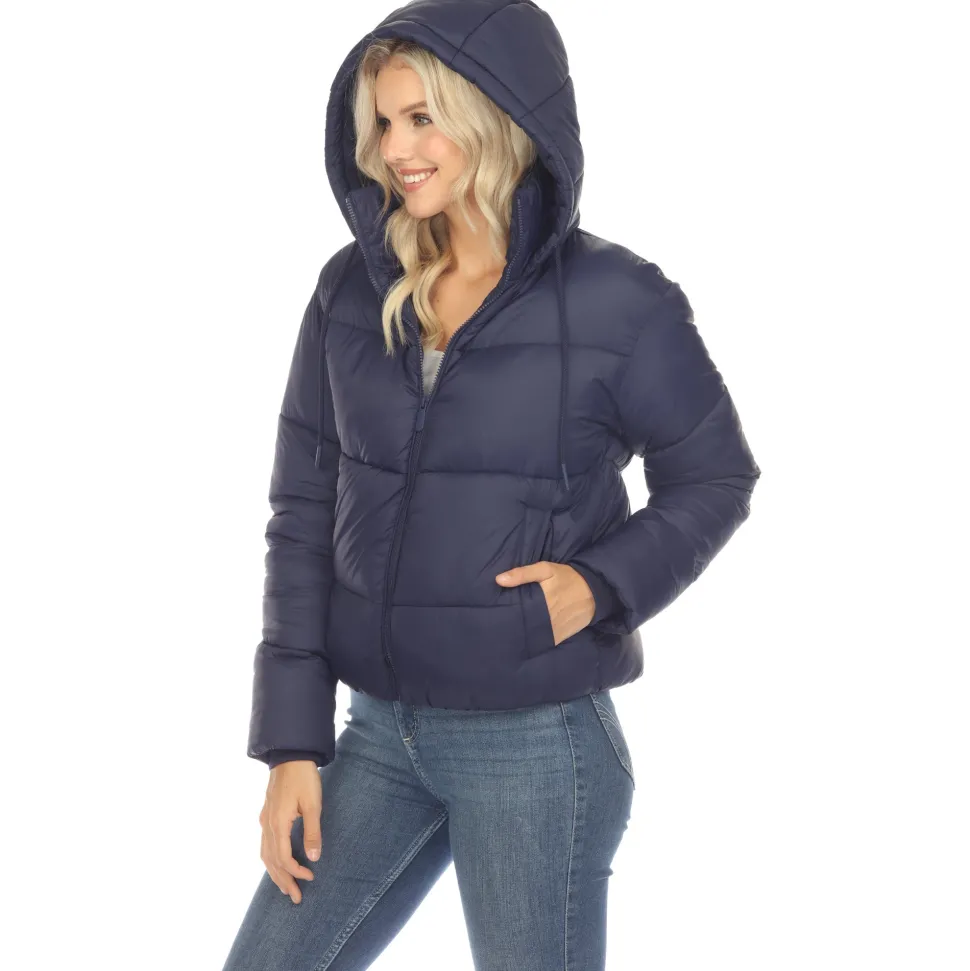 Women's Full Front Zip Hooded Bomber Puffer Jacket