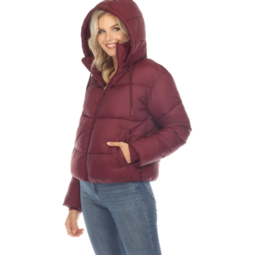 Women's Full Front Zip Hooded Bomber Puffer Jacket
