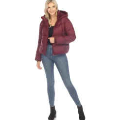 Women's Full Front Zip Hooded Bomber Puffer Jacket