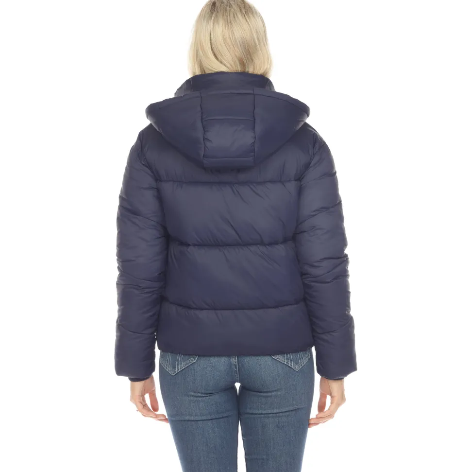 Women's Full Front Zip Hooded Bomber Puffer Jacket