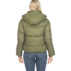 Women's Full Front Zip Hooded Bomber Puffer Jacket
