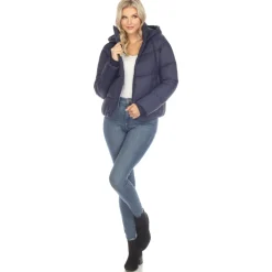 Women's Full Front Zip Hooded Bomber Puffer Jacket