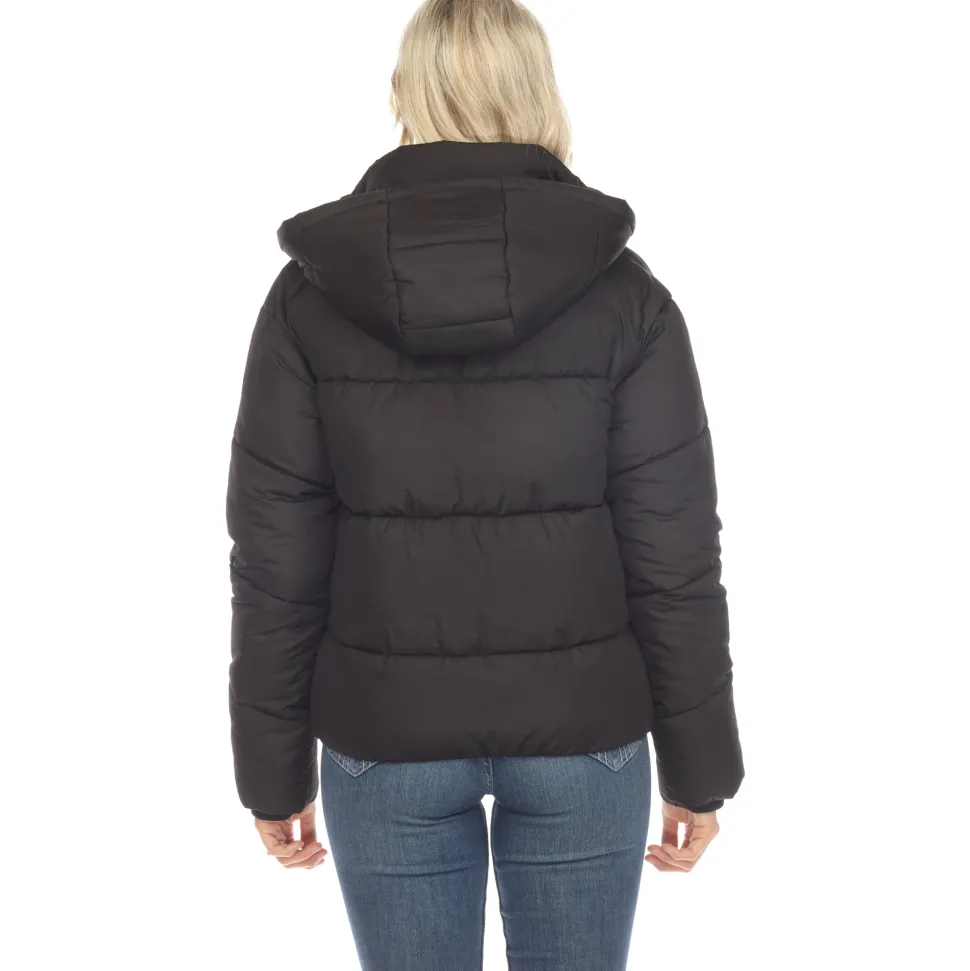 Women's Full Front Zip Hooded Bomber Puffer Jacket