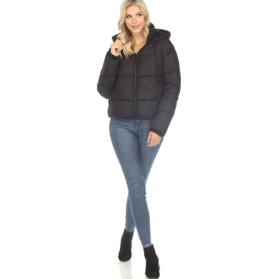 Women's Full Front Zip Hooded Bomber Puffer Jacket