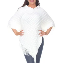 Women's Lightweight Textured Knit Poncho - White