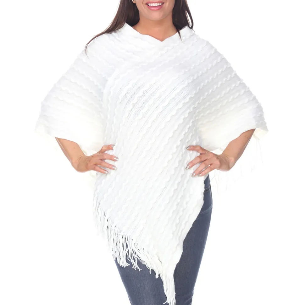 Women's Lightweight Textured Knit Poncho - White