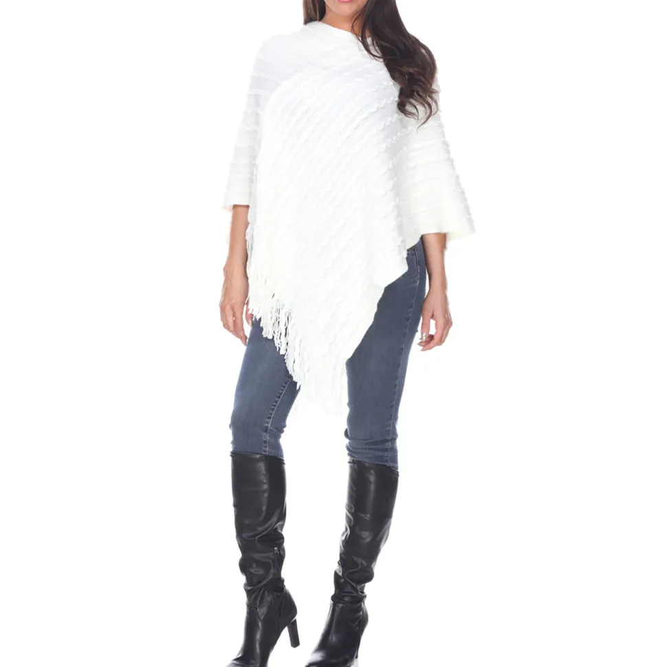 Women's Lightweight Textured Knit Poncho - White