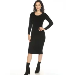 Women's Long Sleeve Rib Midi Sweater Dress