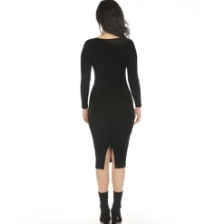 Women's Long Sleeve Rib Midi Sweater Dress