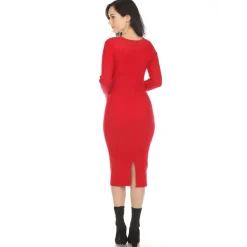 Women's Long Sleeve Rib Midi Sweater Dress