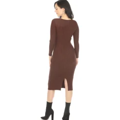 Women's Long Sleeve Rib Midi Sweater Dress