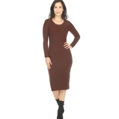 Women's Long Sleeve Rib Midi Sweater Dress