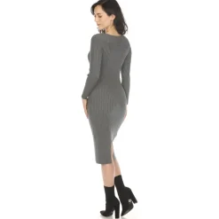 Women's Long Sleeve Rib Midi Sweater Dress