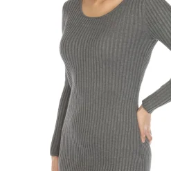 Women's Long Sleeve Rib Midi Sweater Dress
