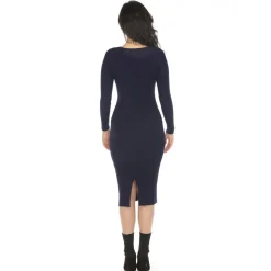 Women's Long Sleeve Rib Midi Sweater Dress