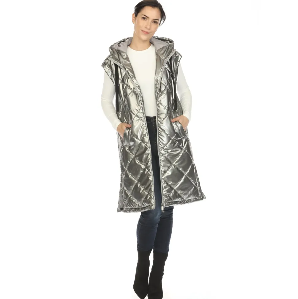 Women's Metallic Long Puffer Vest